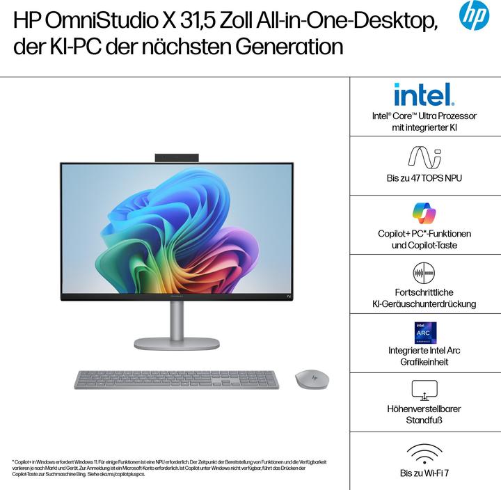 Immagine prodotto HP OmniStudio X AIO 32-c1075ng (1000 GB, 32 GB, Intel Core Ultra 7 258V, GeForce RTX 4050)