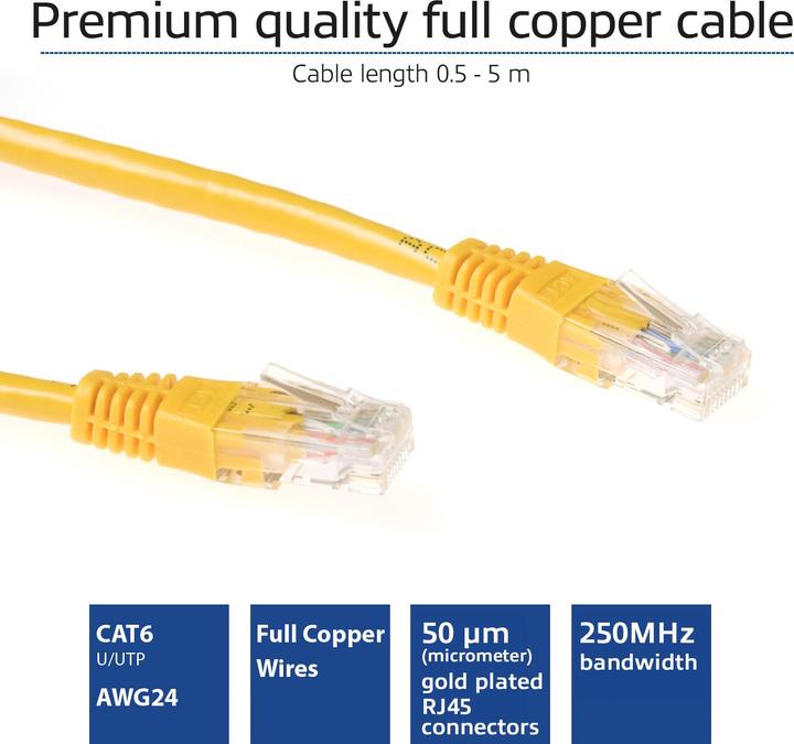 Actual product image Yellow 2 meter U/UTP CAT6 patch cable with RJ45 connectors. Cat6 u/utp yellow 2.00m (U/UTP, CAT6, 2 m)