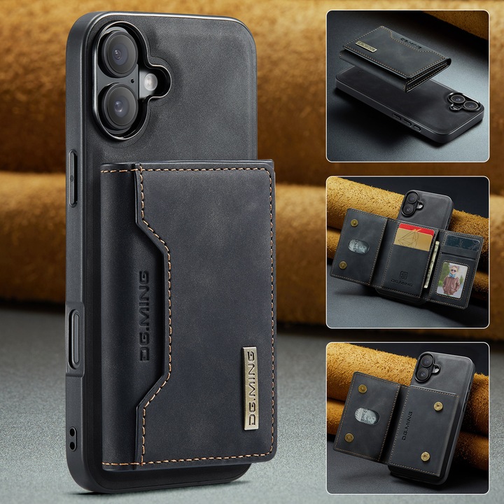Produktbild Dg.Ming iPhone 7/8/SE 2020/SE 2022 - Etui, Leder-Optik, Kartenfach & Magnetverschluss, Schwarz (Apple iPhone 8, Apple iPhone SE, Apple iPhone 7)