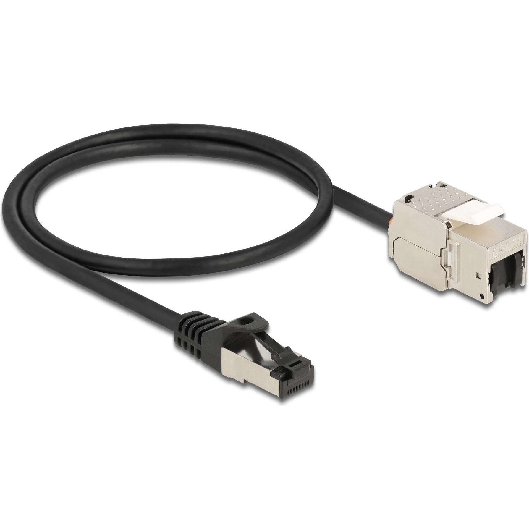 Thumbnail - Delock Kabel RJ45 Stecker zu Keystone Modul RJ45 Buchse Cat.6A 50 cm schwarz (S/FTP, CAT6a, 0.50 m), Netzwerkkabel