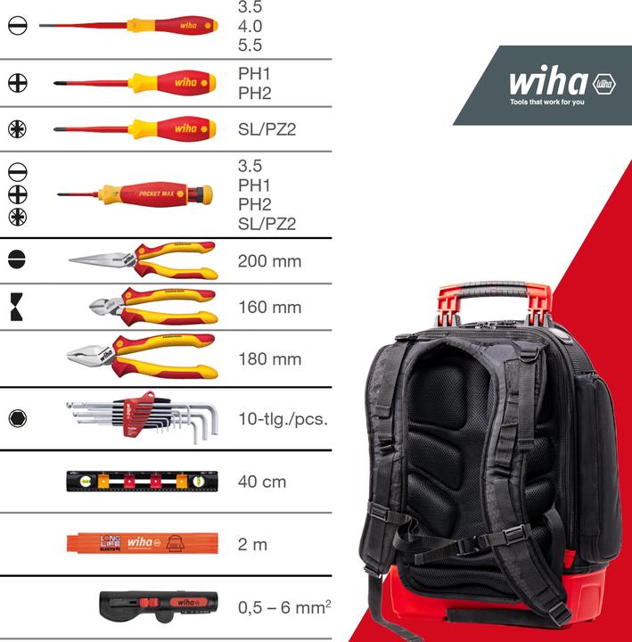 Productafbeelding Wiha Gereedschapsrugzak elektrisch (28 onderdelen)