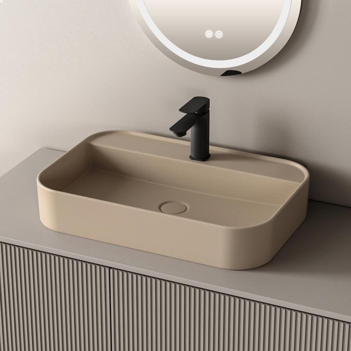 Produktbild Emke Aufsatzwaschbecken, 40 x 60 x 11 cm, Keramik, Rechteck, Abgerundete Ecken R, Mattbeige (600 mm, 24000 mm)