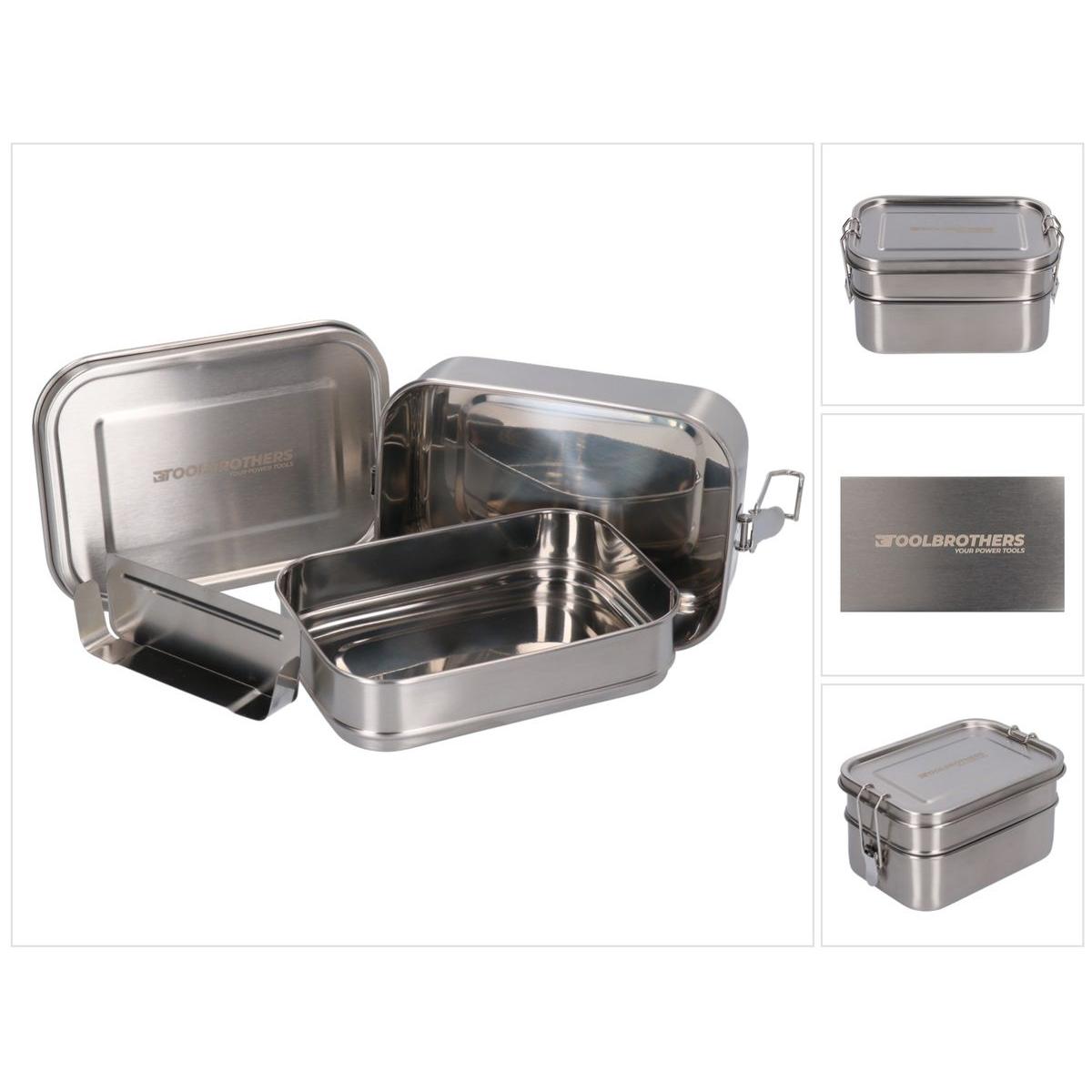Tool Brothers Toolbrothers Fan Edelstahl Brotdose mit 2 Etagen und Edelstahl Deckel 1340 ml, Lunchbox, Silber