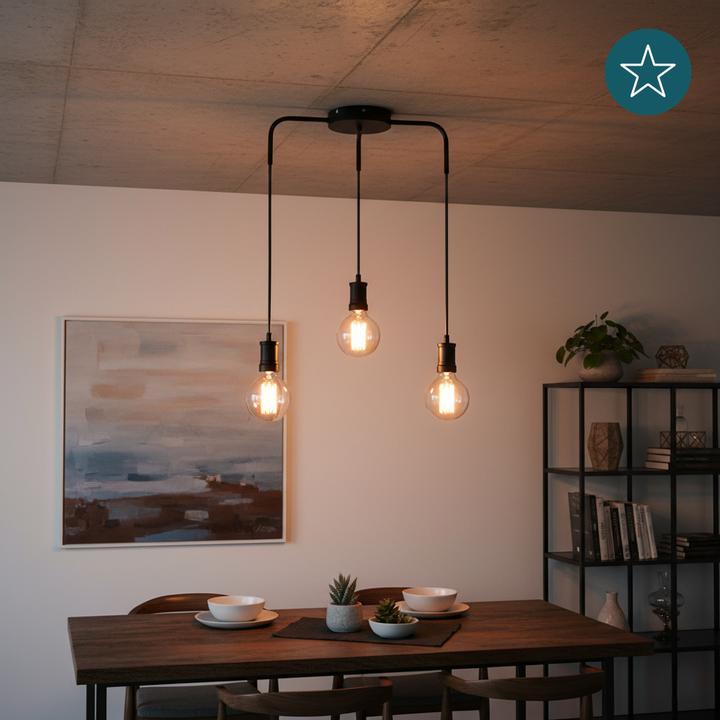 Produktbild Luxula Pendelleuchte Industrial 3 flammig, für 3 x E27, Metall, 1,5 m Textilkabel, schwarz (E27)