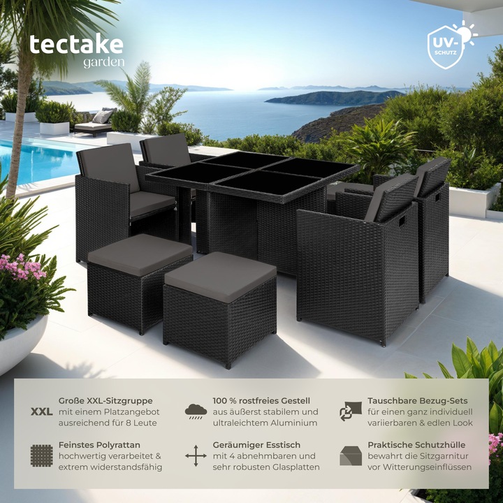 Produktbild tectake Aluminium Rattan Sitzgruppe Manhattan (100 cm)