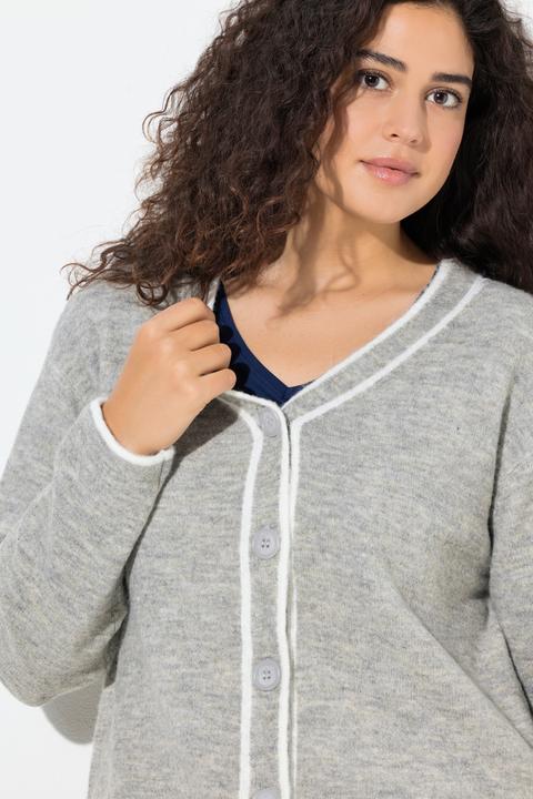 Produktbild Ulla Popken Strickjacke, Kontrastnaht, V-Ausschnitt, Langarm (56)