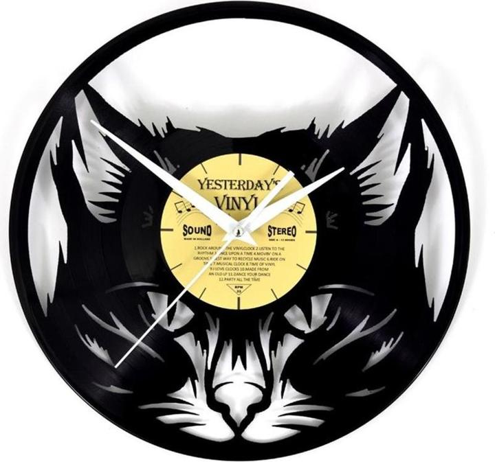 Wanduhr Katze Ø 30 cm, Gold/Schwarz, Form: Rund (30 cm)