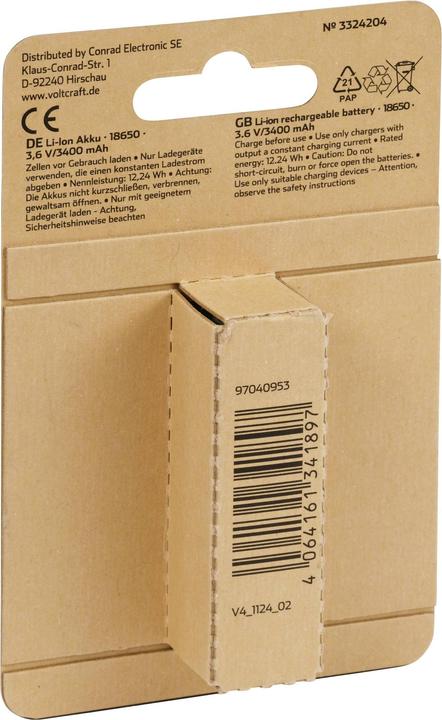 Actual product image Voltcraft Rechargeable battery (1 pcs., 18650, 3400 mAh)