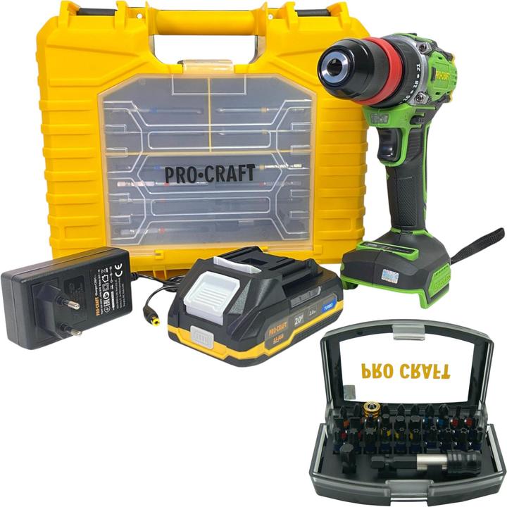 Produktbild Procraft PA18ProDFR2-1B-C Akku Bohrschrauber 20 V 30 Nm Brushless + 1x Akku 2,0 Ah + Ladegerät + 32 (Bohrschrauber)