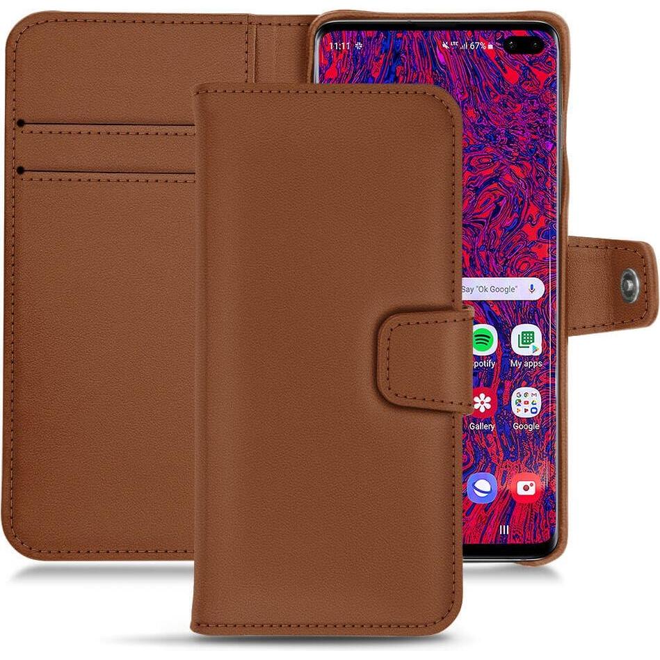 Noreve Lederschutzhülle Wallet (Samsung Galaxy S10+), Smartphone Hülle, Braun