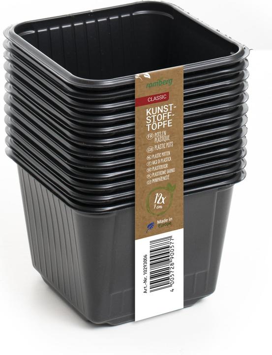 Actual product image Romberg 12 plastic pots 9 cm squared, black