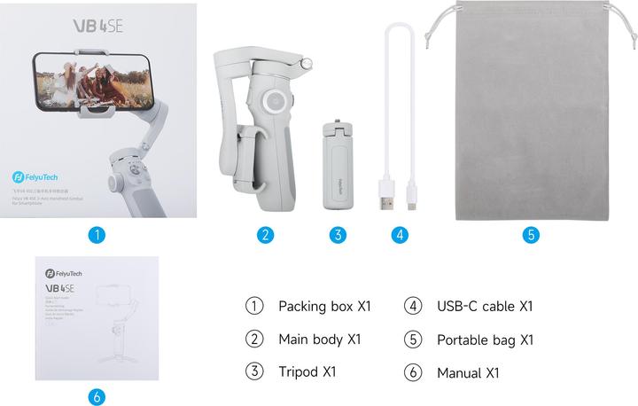 Immagine prodotto FeiYu Tech Vimble 4SE, gimbal portatile a 3 assi per smartphone (Smartphone)