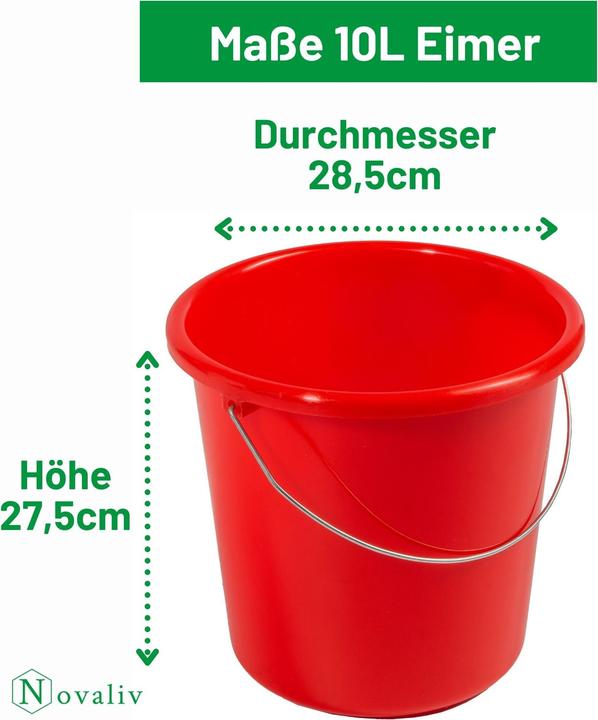 Immagine prodotto Novaliv 2 Stück Eimer 10L Rot mit Masseinteilung - Putzeimer 10 Liter? 28,5 cm Praktischer Allrounde (2 pz.)