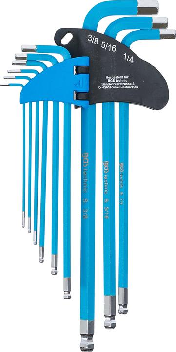 Actual product image BGS L-Type Wrench Set extra long internal Hexagon Inch Sizes 9 pcs.
