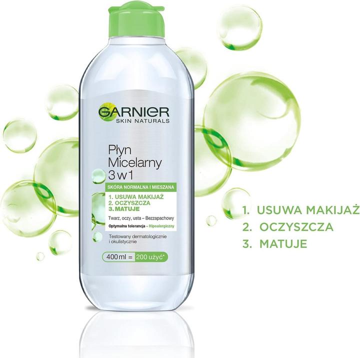 Image du produit Garnier Skin Naturals Liquid Micellaire 3In1 Score Normal et Mixte 400Ml (Lingettes nettoyantes pour le visage, 400 ml)