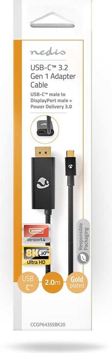 Immagine prodotto Nedis Adattatore USB-C™ | USB 3.2 Gen 1 | USB-C™ Maschio | DisplayPort Maschio / USB-C™ Femmina | 8K@30H (USB-C, 1 cm)