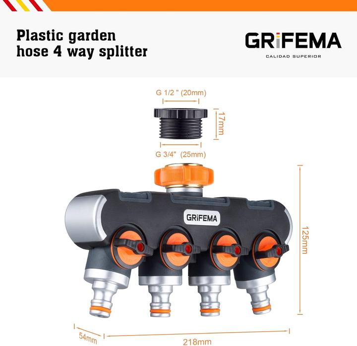 Actual product image Grifema 4-Wege-Wasserverteiler für Gartenschlauchsysteme (4 way distributor)