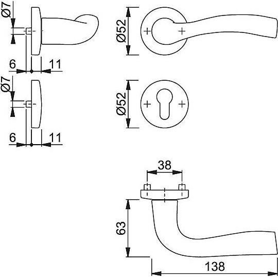 Thumbnail - Hoppe, Türgriff + Fenstergriff, Melbourne 1672/19KV/19KVS Türgriffgarnitur PZ F1-2 (Türgriff)