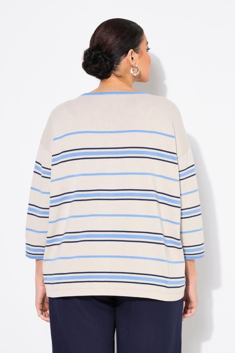 Immagine prodotto Ulla Popken Pullover dal taglio oversize con righe, scollo a girocollo e maniche a 3/4 (46, 48)