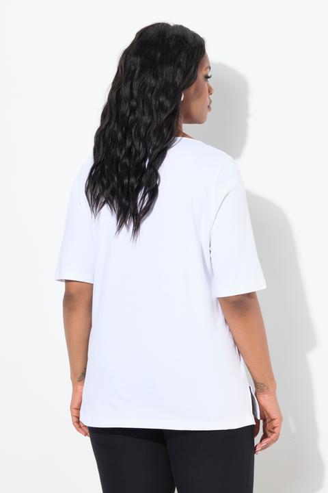 Immagine prodotto Ulla Popken T-shirt dal taglio svasato in cotone Pima con scollo a girocollo e maniche a 3/4 (50, 52)
