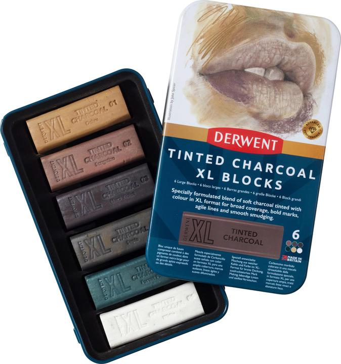 Produktbild Derwent Tinted Charcoal Xl Blocks Tin Of 6 (601057) (6 x)