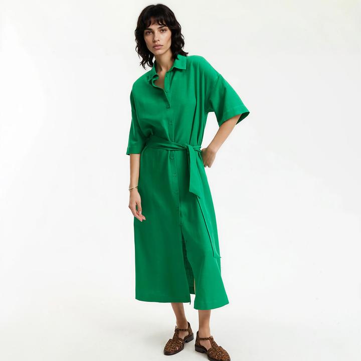 Produktbild La Redoute Collections Hemdkleid lang Ärmel Ellbogen gegürtet (XS)