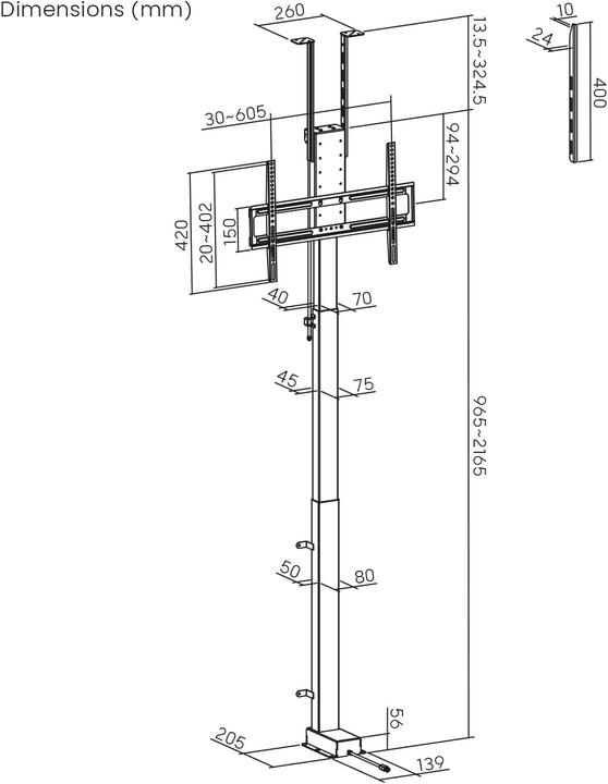 Produktbild Maclean Supporto TV Elettrico per Soffitto e Pavimento (60 kg, 43" - 88")