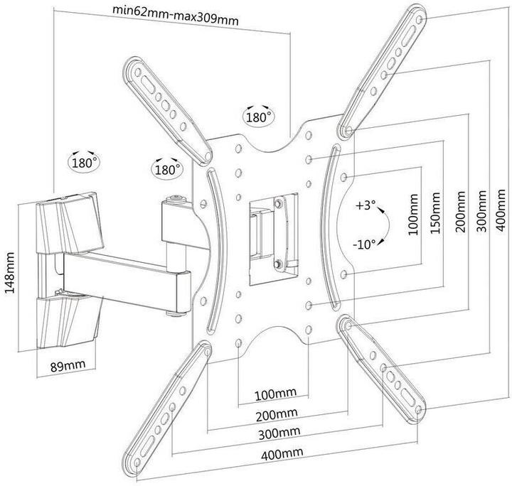 Image du produit Purelink PureMounts® Support TV - pivotant - Vesa 400 (Mur, 20 kg, 26" - 52")