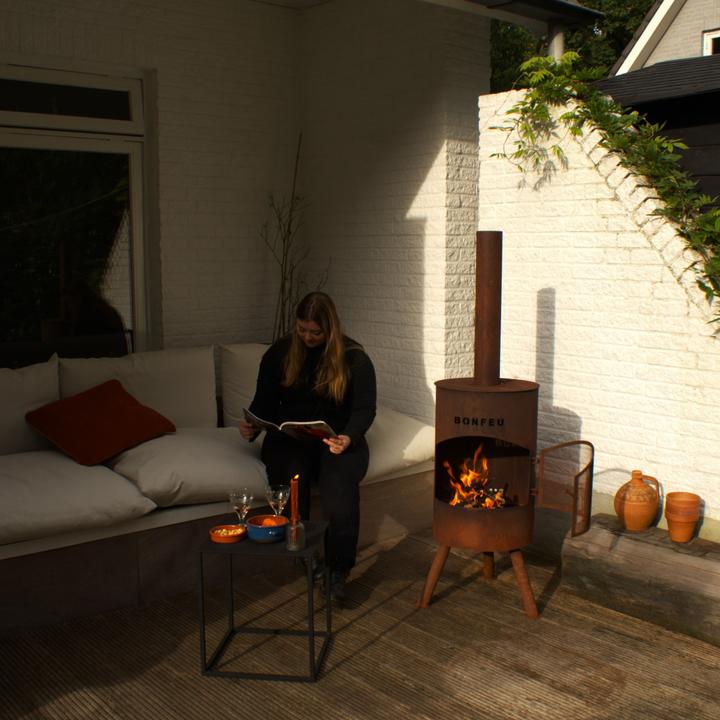 Actual product image Bonfeu BonTon 40 Corten Tuinhaard - L 40 x W 40 x H 145 cm - Staal - bruin - Tuinhaard - Terrasverwarming -