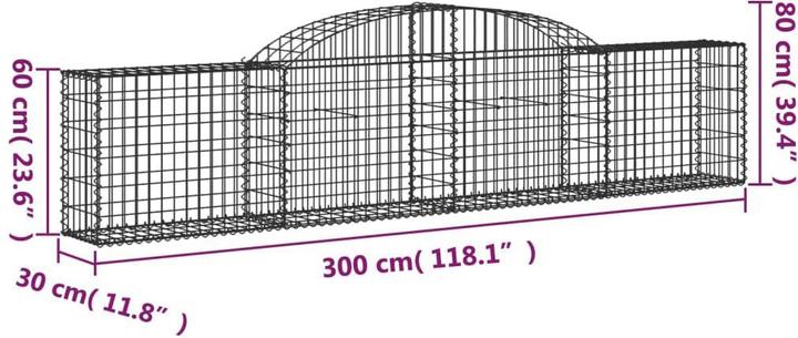 Produktbild VidaXL Gabionen mit Hochbogen 30 Stk. 300x30x60/80 cm Verzinktes Eisen
