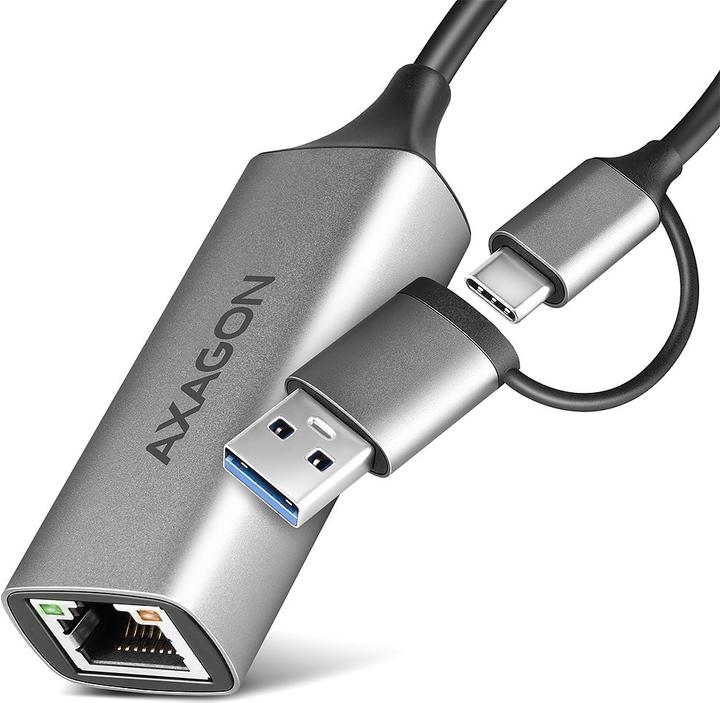 Image du produit Axagon ADE-TXCA, USB-C + USB-A 3.2 Gen 1 - Gigabit Ethernet s????ov?? karta, Asix AX88179, auto instal (USB-C, USB, RJ45 (1x))