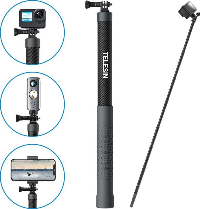 Actual product image Telesin Selfie stick / tripod 3m Carbon Fiber GP-MNP-300-3