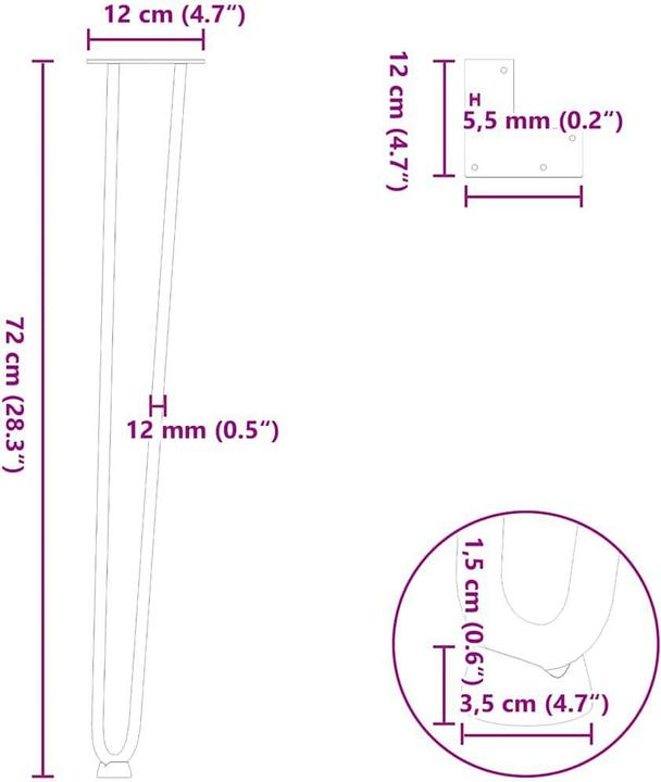 Produktbild VidaXL Haarnadelbeine 4 Stk. Anthrazit 72 cm Massivstahl Hairpin Tischbein