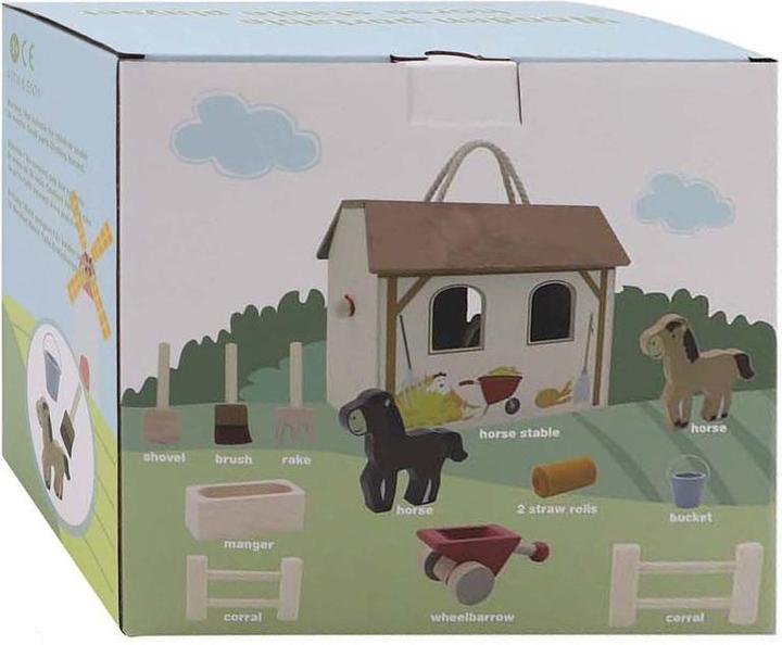 Produktbild Holz-Pferdestall-Spielset, tragbar, 13-teilig.