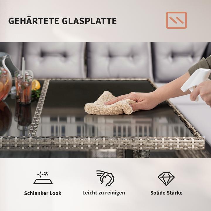 Produktbild Outsunny Sitzgruppe Polyrattan, Metall, Polyester, Sicherheitsglas Grau