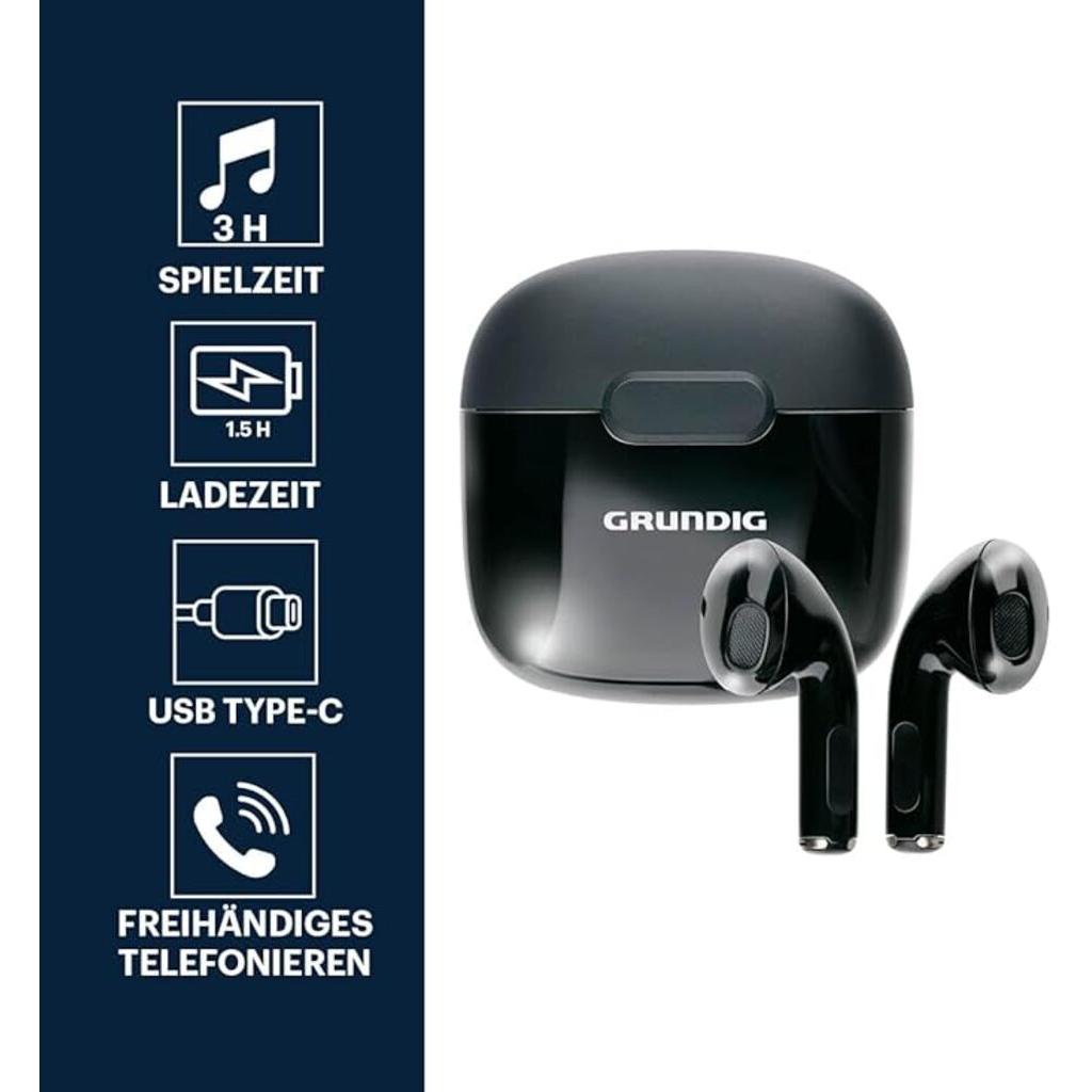 Grundig Ohrstöpsel TWS 200mAh (3 h, Kabellos), Kopfhörer, Schwarz