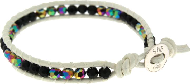 Produktbild Leyda Lederarmband weiss mit Swarovski-Kristallen (24 cm, Swarovski-Kristallen)