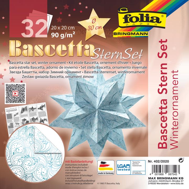 Actual product image Folia Bascetta star folding leaflet, ice blue / printed (32x)