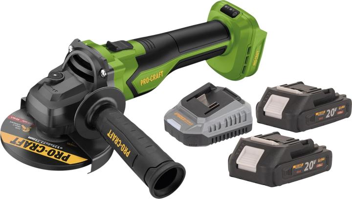 Produktbild Procraft PGA22-BB Akku Winkelschleifer 20 V 125 mm Brushless + 2x Akku 2,0 Ah + Ladegerät (125 mm)