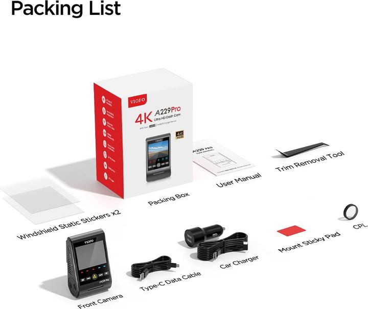 Image du produit Viofo A229 Pro Front (Microphone intégré, Récepteur GPS, 4K)