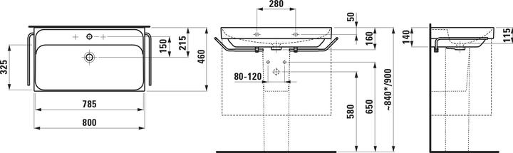 Actual product image Laufen Meda washbasin, undermountable, 800x460mm, 1 tap hole, with overflow (460 mm, 800 mm)