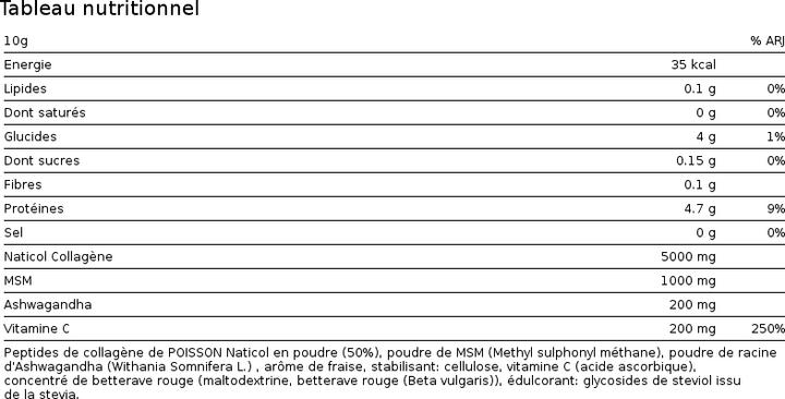 Valeurs nutritives et ingrédients Nature's Finest Soins de la peau au collagène (1 pièce(s), Poudre, 120 g)