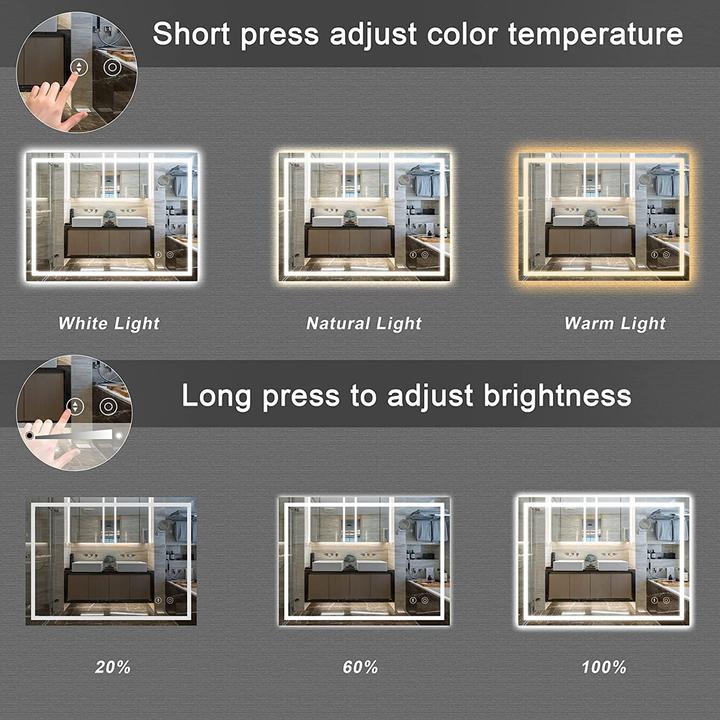 Immagine prodotto Dripex Specchio da bagno 60x80cm, antiappannamento, 3 colori di luce, dimmerabile (60 x 80 cm)