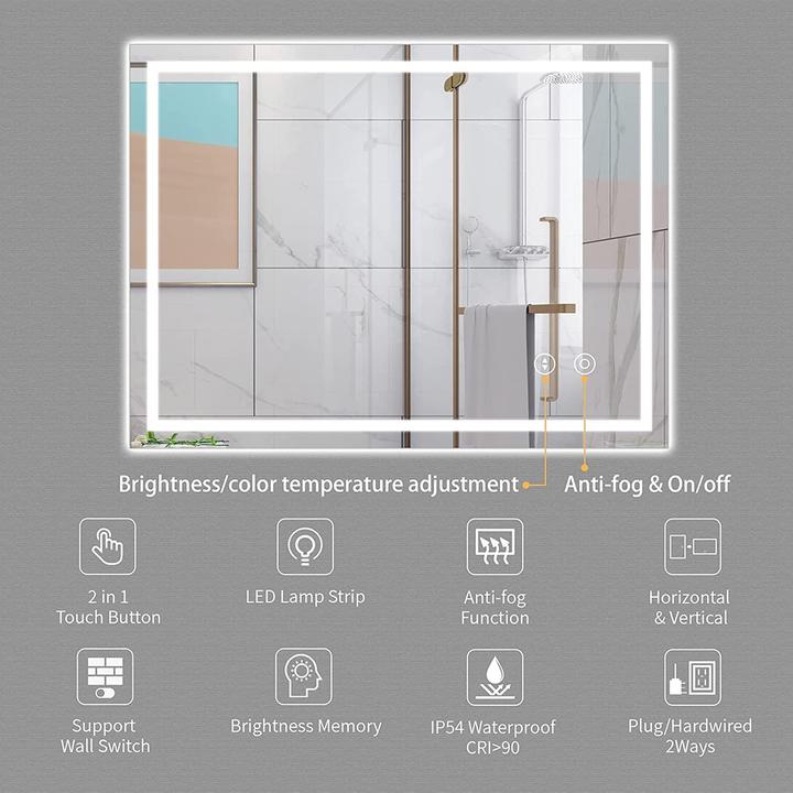 Immagine prodotto Dripex Specchio da bagno 60x80cm, antiappannamento, 3 colori di luce, dimmerabile (60 x 80 cm)
