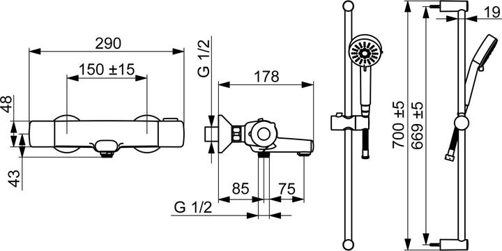 Actual product image Hansa Basic thermostatic bath mixer combination 70 cm