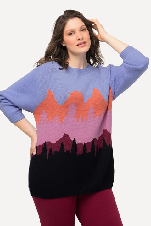 Image du produit Ulla Popken Pull à col rond et manches longues, motif montagne (42, 44)