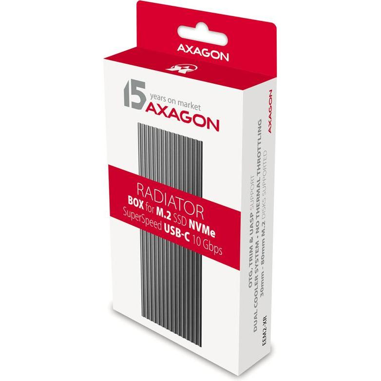 Thumbnail - Axagon EEM2-XR RADIATOR externes M.2-Gehäuse - USB-C 3.2 Gen2, M.2 NVMe SSD (M.2), Festplattengehäuse, Silber
