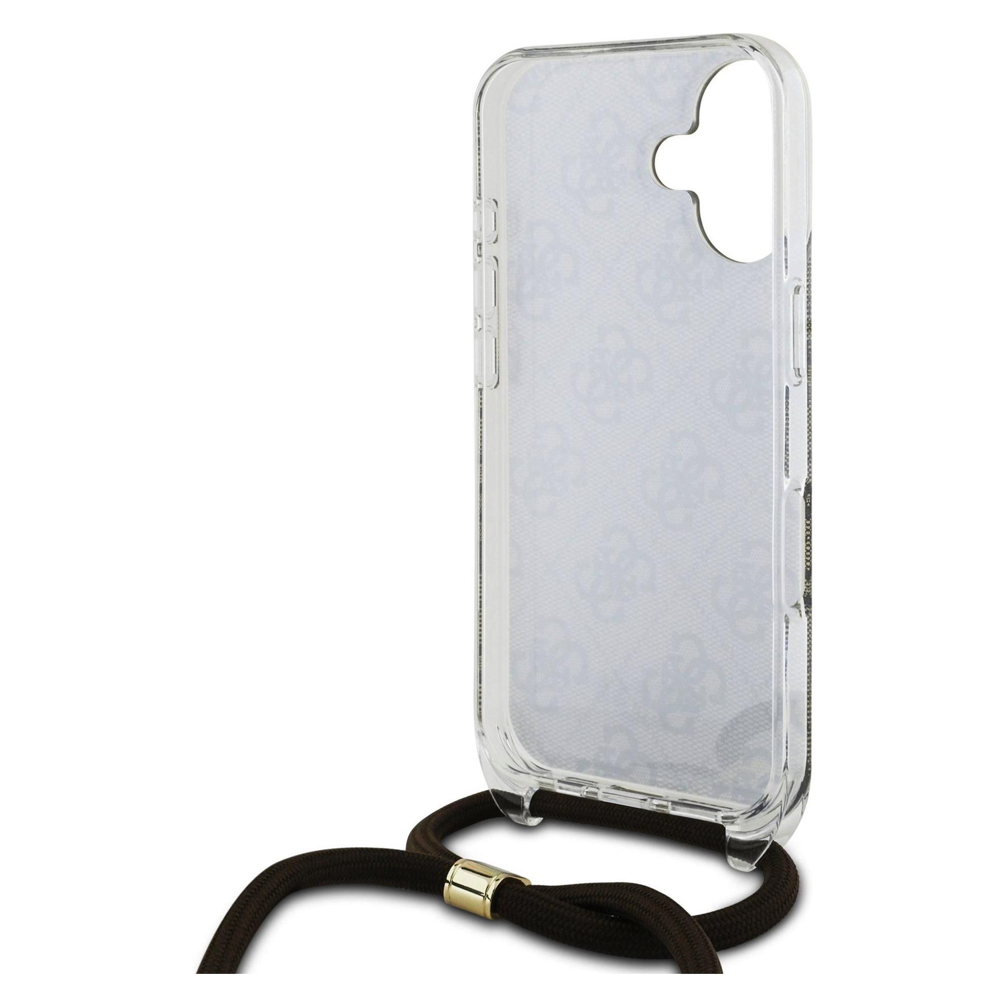 Guess GUHCP16SHC4SEW IPhone 16 6.1" Brązowy/brown Hardcase Crossbody Cord 4G Print (Apple IPhone 16), Smartphone Hülle, Braun
