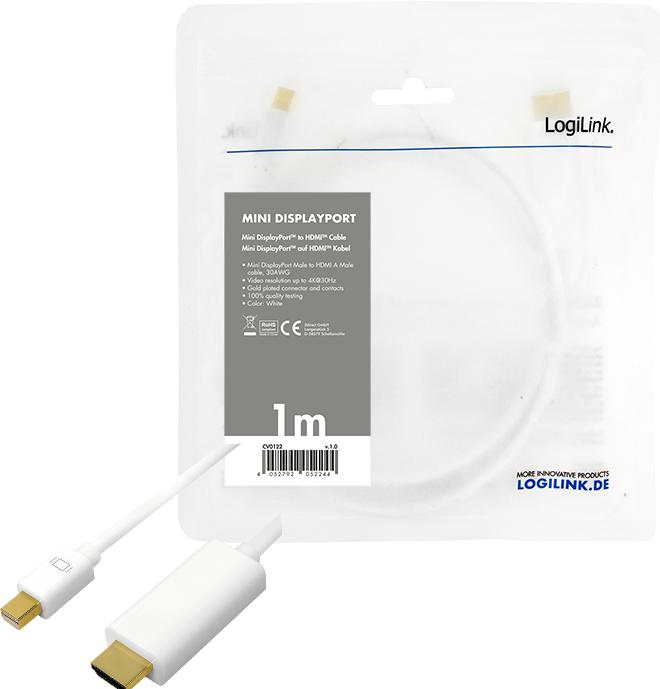 Image du produit LogiLink Mini DisplayPort — HDMI (Typ A) (1 m, DisplayPort, 1.2)