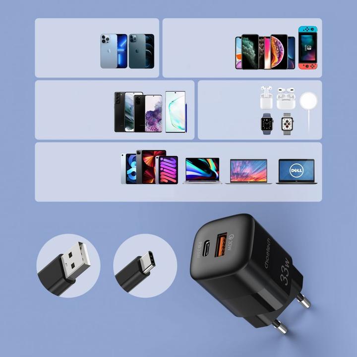 Actual product image Choetech Fast USB Wall Charger USB Type C PD QC 33W black (PD5006) (33 W)
